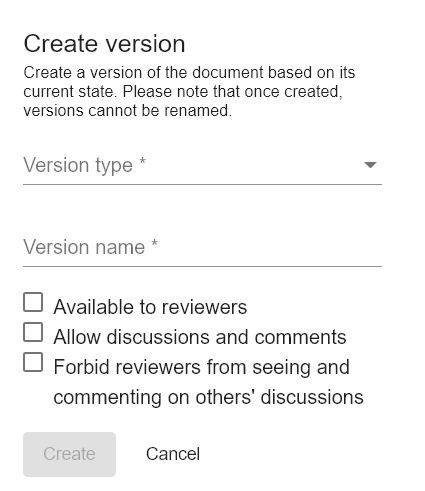 Screenshot showing configuration options relating to discussions as part of a creating a version.