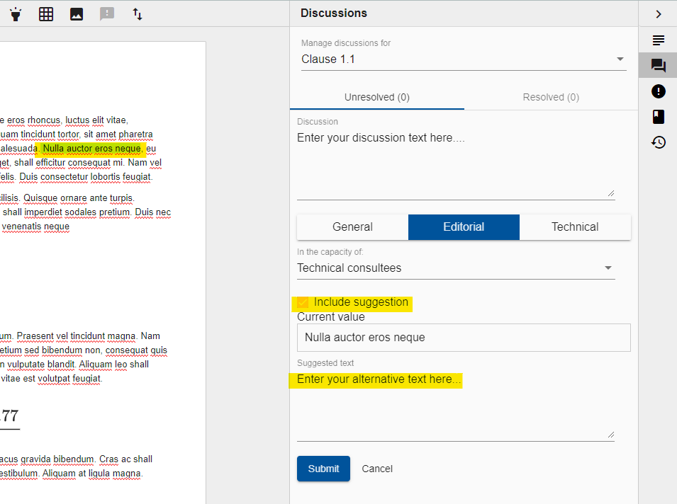CARS screenshot showing a new discussion being added with a suggestion for alternative text.