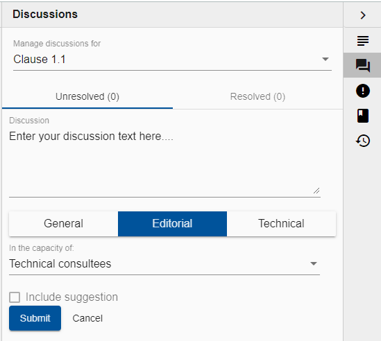 Screenshot showing an example of a new discussion being entered.