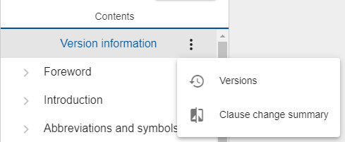 Screenshot showing the option to generate the Clause Change Summary from the Version Information menu