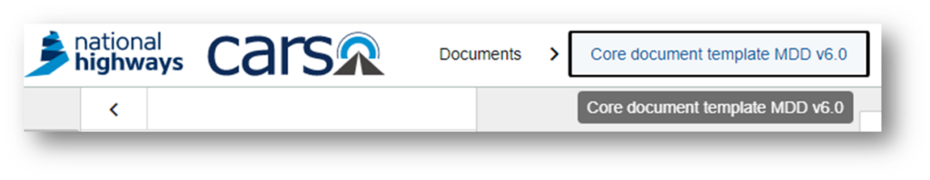 Breadcrumb navigation at the top of CARS with a clear, thick black border around the title of the document which is in focus.