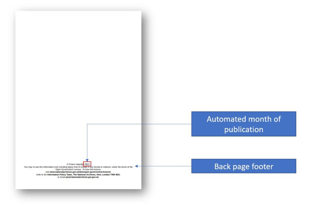 Screenshot of the back page of a DMRB document with each of the content areas mapped to the available fields on the Document Information Page.