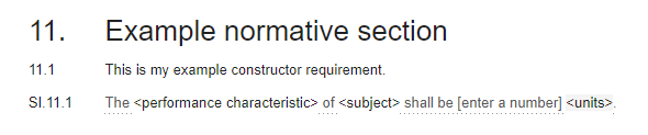 CARS screenshot showing an example normative section with a simple constructor require and one specifier instruction.