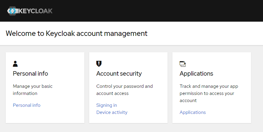 Screenshot showing the new Keycloak user interface