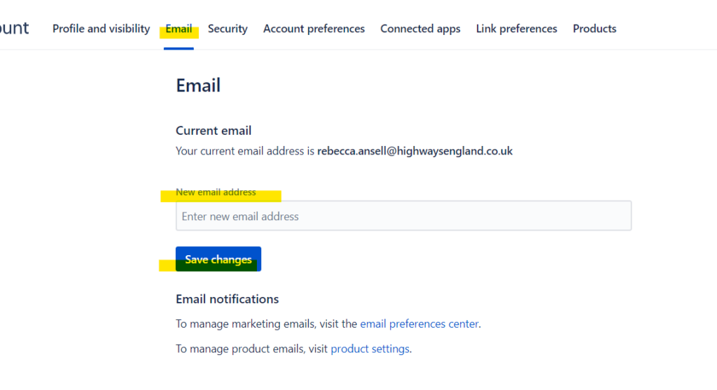 Email preferences in the account area.