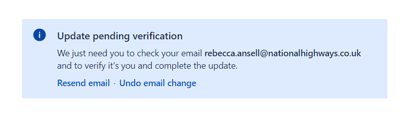 Update to email address pending verification notification.