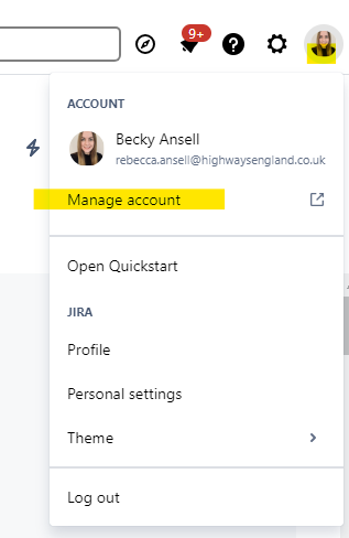 Manage account area