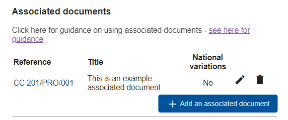 CARS screenshot showing the new "Associated documents" section within the Document Information page.
