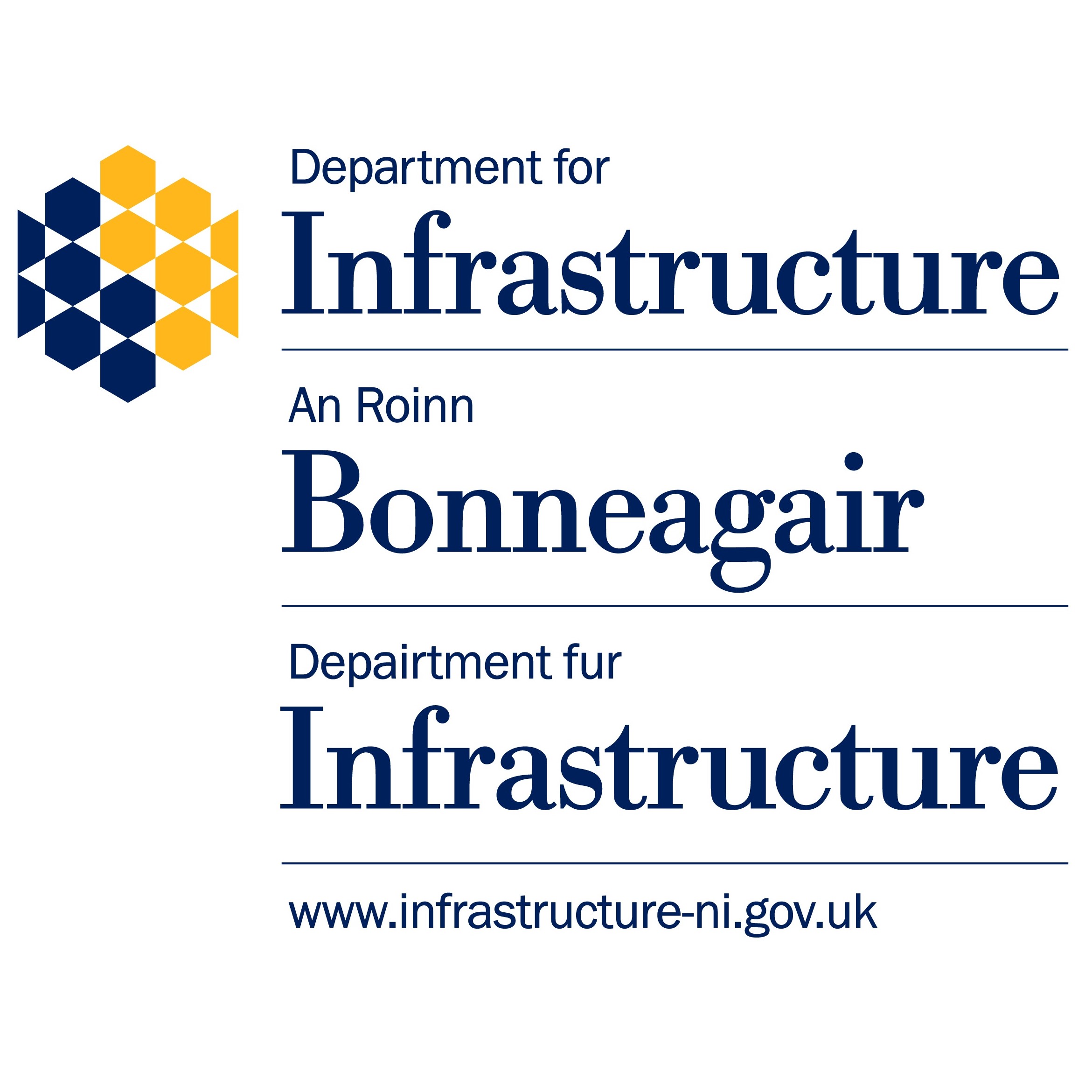 Logo for Department for Infrastructure | An Roinn Bonneagair | Depairtment fur Infrastructure