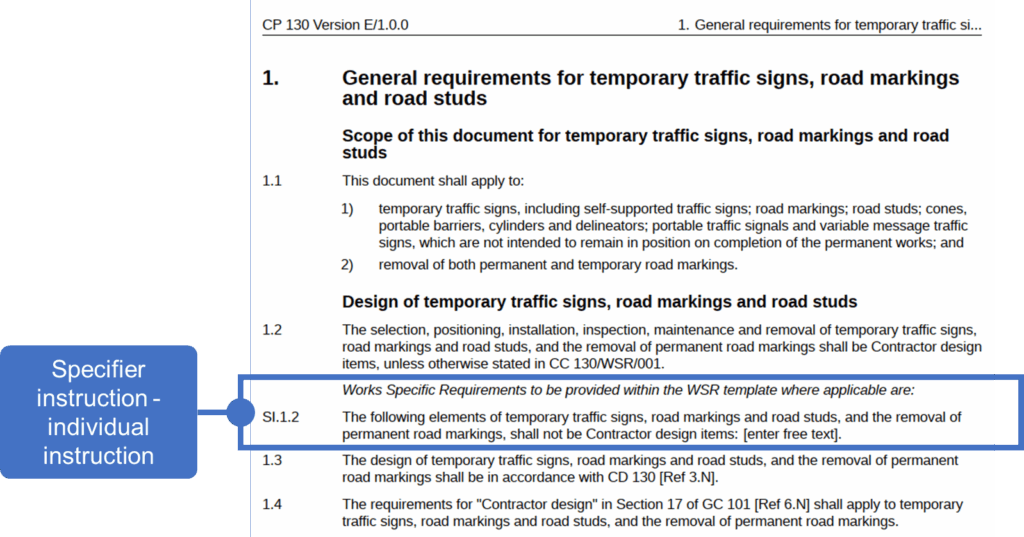 Screenshot of an Instructions for Specifier document highlighting an example specifier instruction